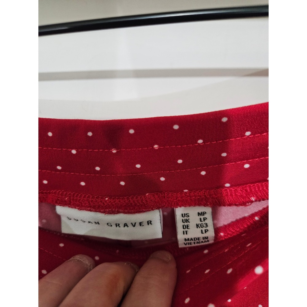 Susan Graver Red Polka Dot Liquid Knit Crop Pants Womens MP Petite Pockets - Picture 2 of 8